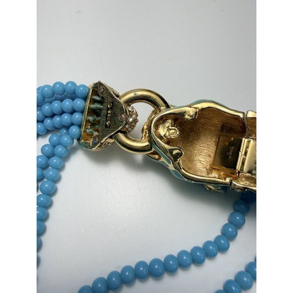 Ciner Luxury Feline Head Turquoise Beaded Necklace Earrings Set Vtg Stunning - Picture 15 of 16